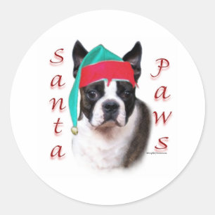 Boston Terrier Santa Tassar Runt Klistermärke