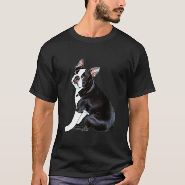 Boston Terrier Side Sit T Shirt (Framsida)