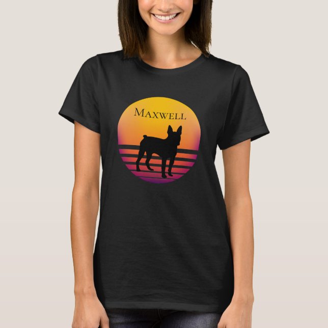 Boston Terrier Silhouette Customized Sunset T Shirt (Framsida)