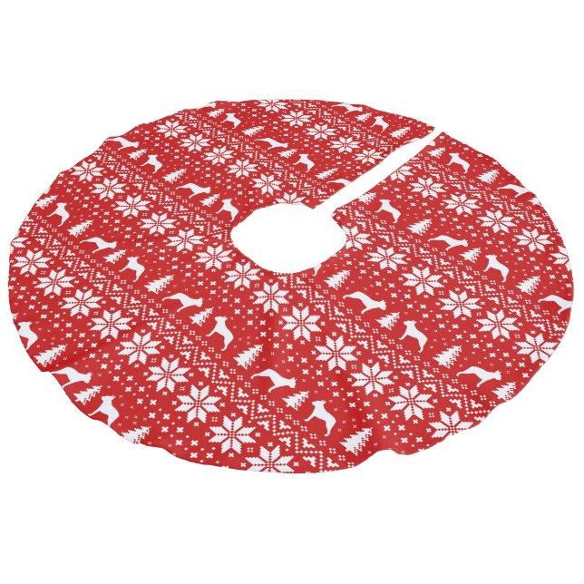 Boston Terrier Silhouettes Mönster Red Julgransmatta Fusklinne (Vinklad)