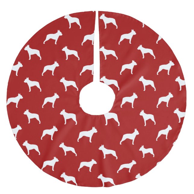 Boston Terrier Silhuett Mönster Julgransmatta Borstad Polyester (Framsidan)