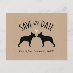 Boston Terrier Silhuetter Bröllop Save the Date Meddelande Vykort