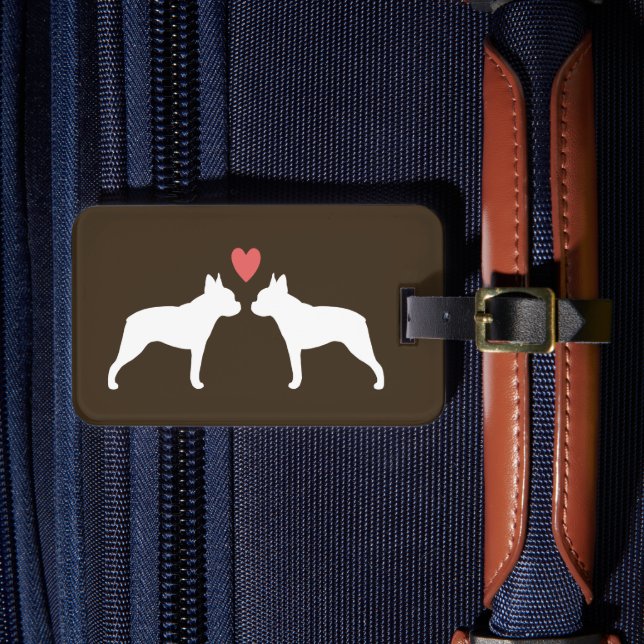Boston Terrier Silhuetter med hjärta och text Bagagebricka (Framsida Insitu 4)