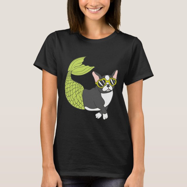 Boston Terrier Sjöjungfru Merboston Coola för Scho T Shirt (Framsida)
