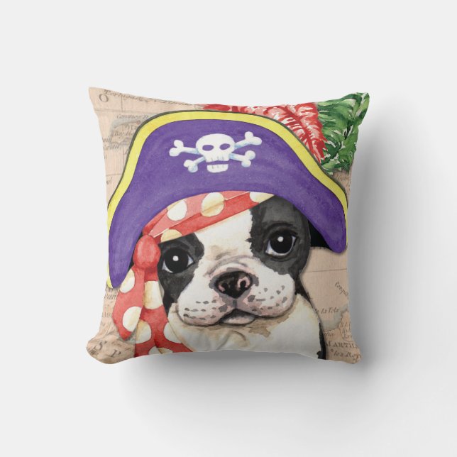 Boston Terrier Sjörövare Kudde (Framsida)
