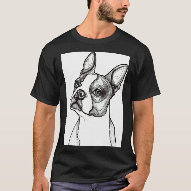 Boston Terrier Sketch Scoop T Shirt (Framsida)