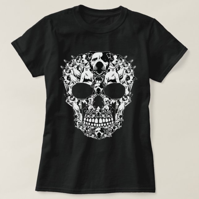 Boston Terrier Skull Hund älskare T Shirt (Design framsida)