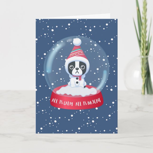Boston Terrier Snö globe Helgdag Card Tack Kort (Framsida)