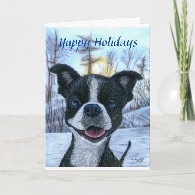 Boston Terrier Snö Julhälsningar kort (Framsida)