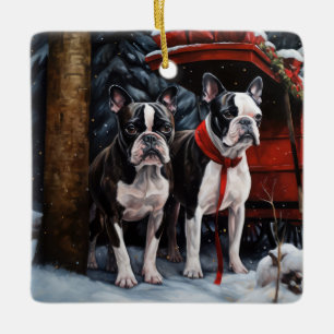 Boston Terrier Snöig Släd Jul Dekoration
