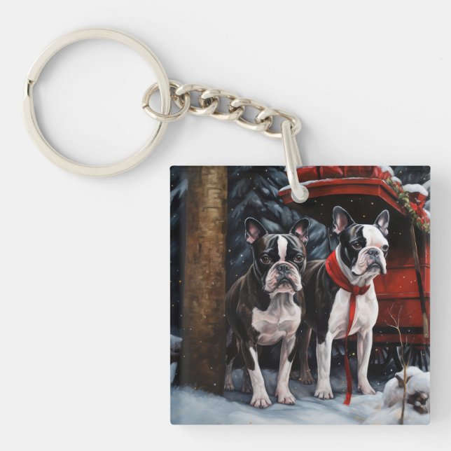 Boston Terrier Snöig släde Juldekoration (Framsidan)