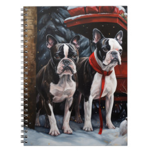 Boston Terrier Snöig släde Juldekoration Anteckningsbok