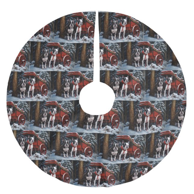Boston Terrier Snöig släde Juldekoration Julgransmatta Borstad Polyester (Framsidan)
