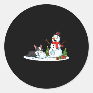 Boston Terrier Snömannen Julgran Jul Womens Runt Klistermärke