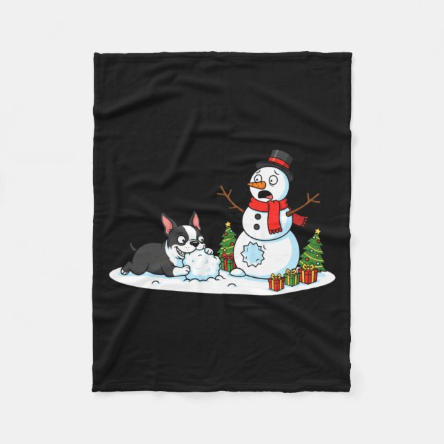 Boston Terrier Snowman Christmas Tree Xmas Womens  Fleecefilt (Framsidan)