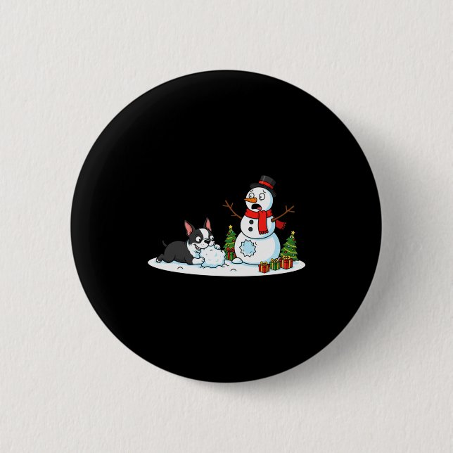Boston Terrier Snowman Christmas Tree Xmas Womens  Knapp (Framsida)
