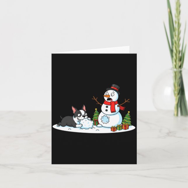 Boston Terrier Snowman Christmas Tree Xmas Womens  Kort (Framsida)