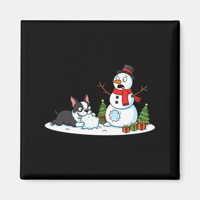 Boston Terrier Snowman Christmas Tree Xmas Womens  Magnet (Framsidan)