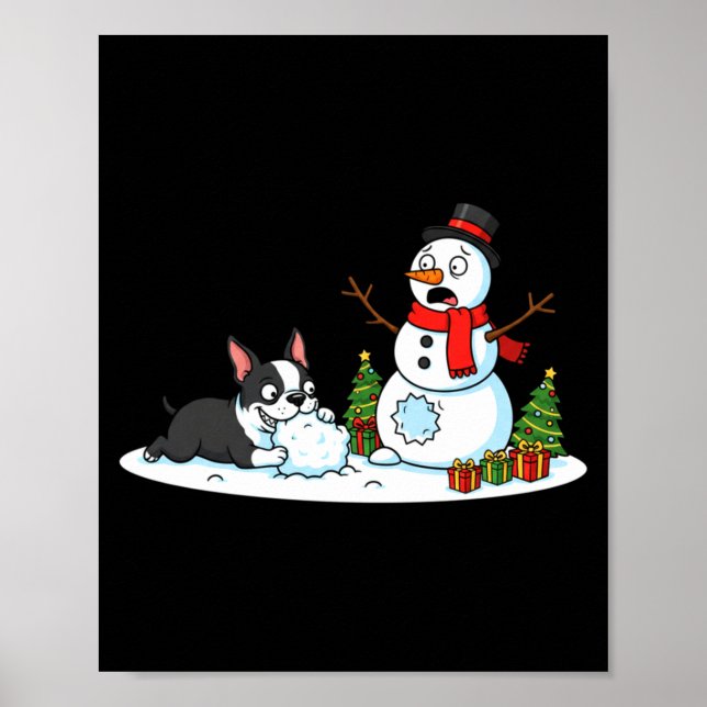 Boston Terrier Snowman Christmas Tree Xmas Womens  Poster (Framsidan)