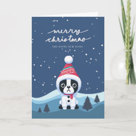 Boston Terrier Snowy Backe julkort Helgdag Tack Kort