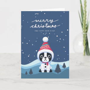Boston Terrier Snowy Backe julkort Helgdag Tack Kort