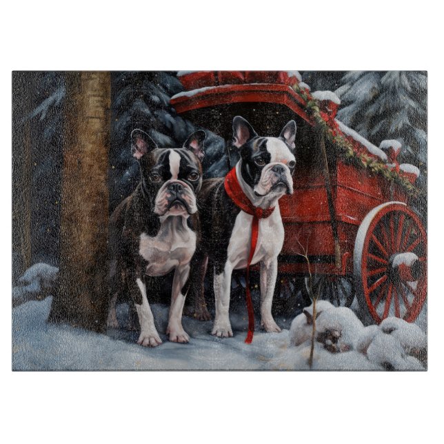Boston Terrier Snowy Sleigh-juldekan (Framsidan)