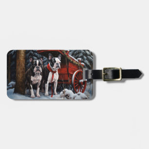 Boston Terrier Snowy Sleigh-juldekan Bagagebricka