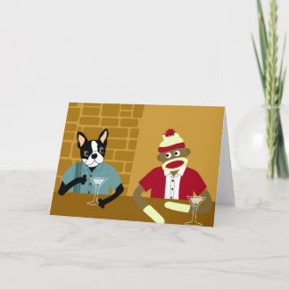 Boston Terrier & sock monkey Kort