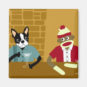 Boston Terrier & sock monkey Magnet