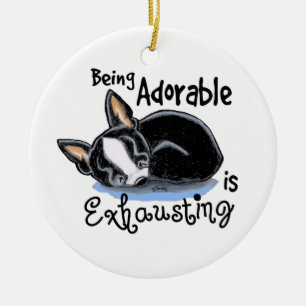 Boston Terrier som är förtjusande Julgransprydnad Keramik