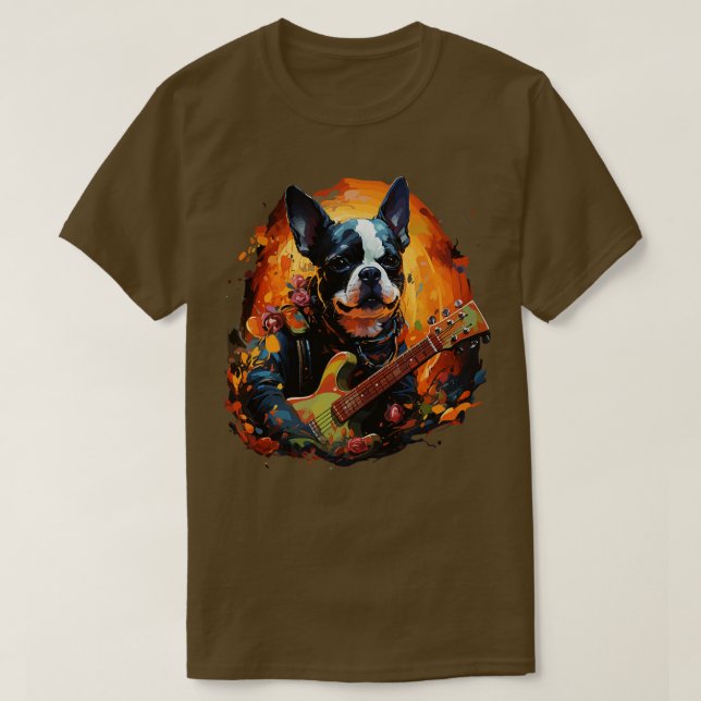 Boston Terrier Spela Guitar T Shirt (Design framsida)