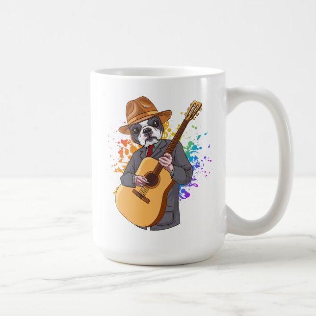 Boston Terrier spelar upp akustisk Guitar Coffee M Kaffemugg (Höger)