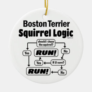 Boston Terrier Squirrel Logic Julgransprydnad Keramik