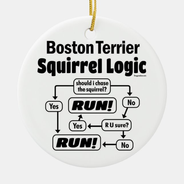 Boston Terrier Squirrel Logic Julgransprydnad Keramik (Framsidan)
