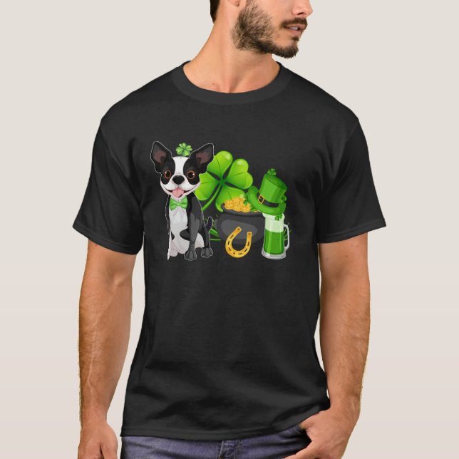 Boston Terrier St Patrick s Day Irish C  Dog T Shirt (Framsida)