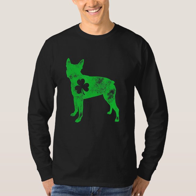 Boston Terrier St patricks day Boys Girls Shamrock T Shirt (Framsida)