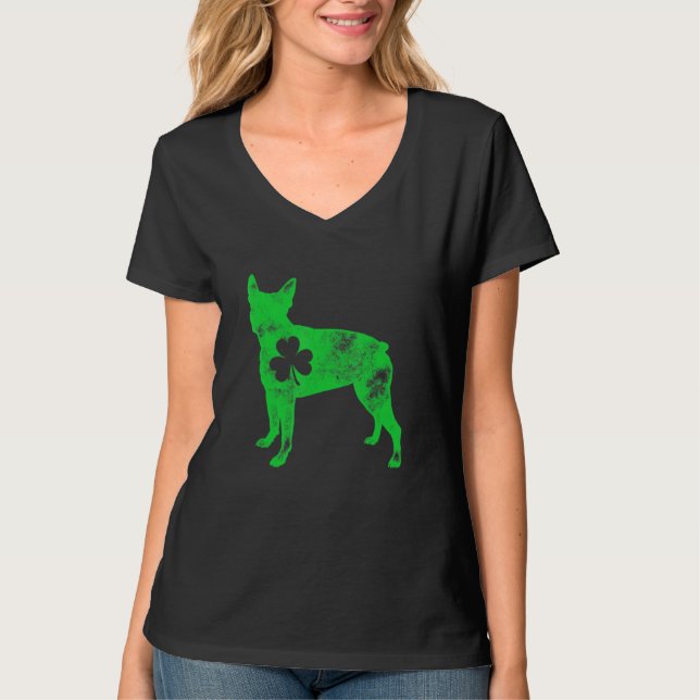 Boston Terrier St patricks day Boys Girls Shamrock T Shirt (Framsida)