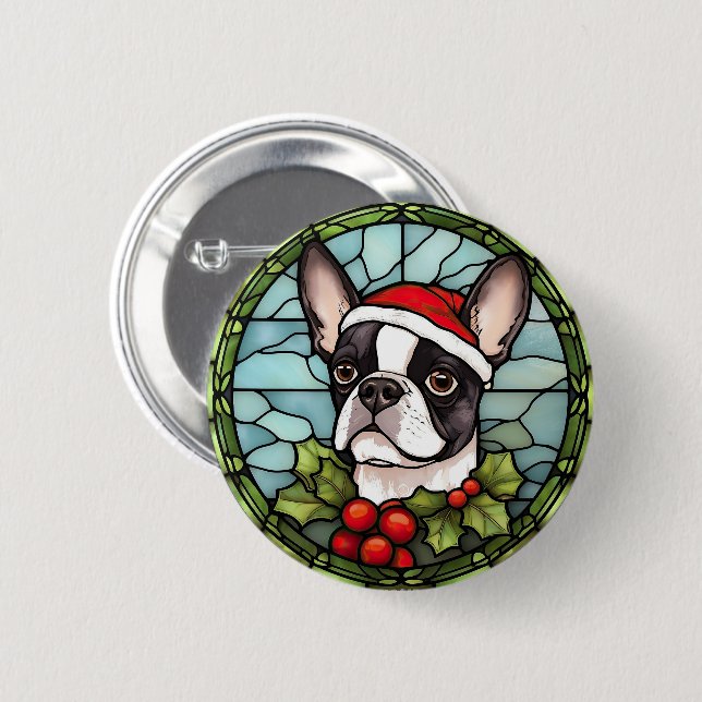 Boston Terrier Stached Glass-jul Knapp (Framsida & baksida)