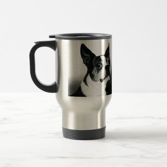 Boston Terrier Steel Mugg - Boston Stil (Vänster)