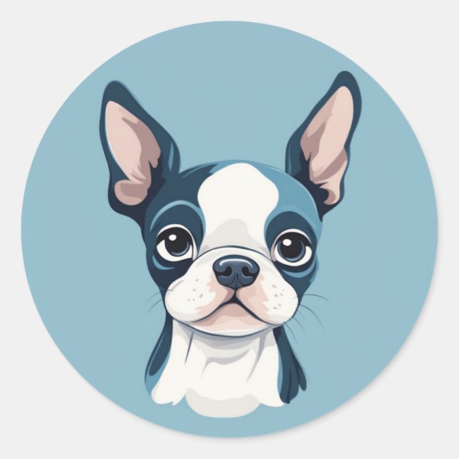 Boston Terrier Sticker Runt Klistermärke (Framsida)