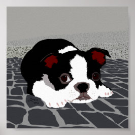 Boston Terrier Stone Pave Wall Art Poster