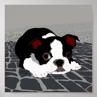 Boston Terrier Stone Pave Wall Art Poster