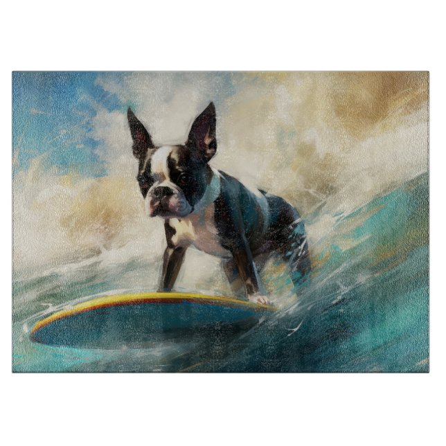 Boston Terrier Strand Surfing Målning (Framsidan)