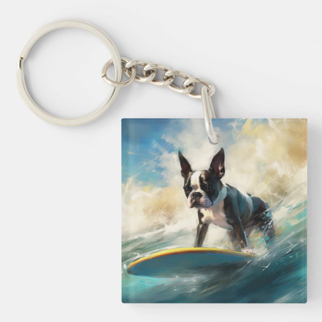 Boston Terrier Strand Surfing Målning (Framsidan)