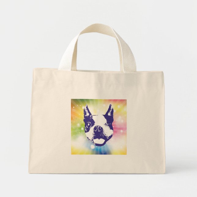 Boston Terrier Sunburst Mini Tygkasse (Framsidan)
