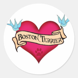 Boston Terrier Tattoo Heart Runt Klistermärke