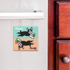 Boston Terrier Tecknad Dirty/Clean Magnet