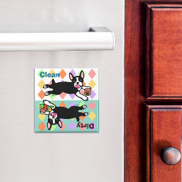 Boston Terrier Tecknad Dirty/Clean Magnet