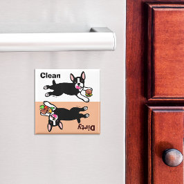 Boston Terrier Tecknad Dirty/Clean Magnet
