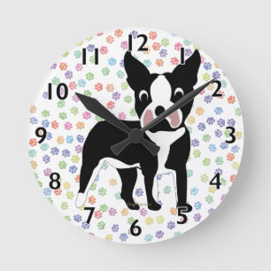 Boston Terrier-Tecknad Rund Klocka